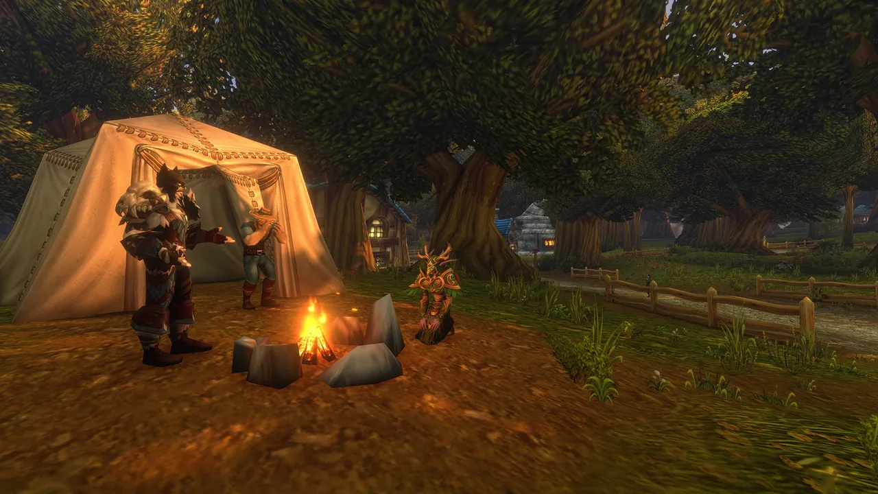 Players resting at a campfire in WoW Forever