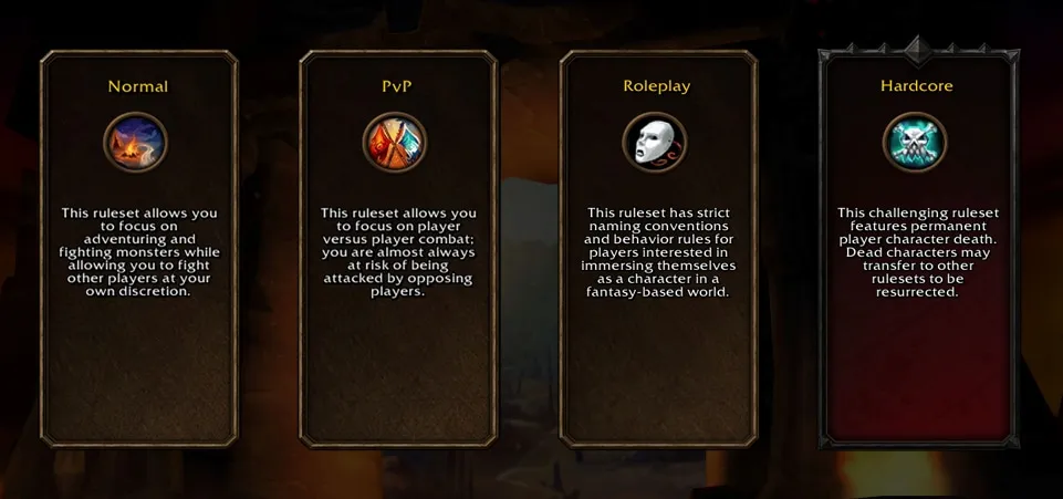 The WoW Forever ruleset choice: Normal, PvP, Roleplaying and Hardcore