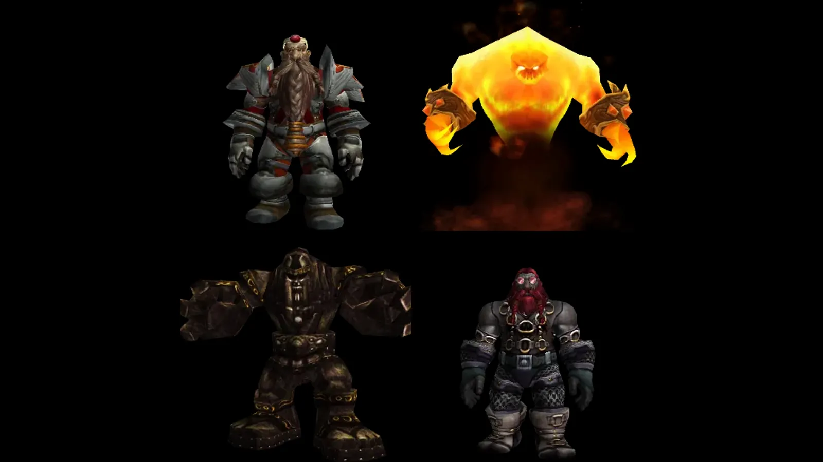The four bosses of the Hall of Thanes: Faldrim Anvilmar, Magmatus, Plunder and Durgen Dirgehammer