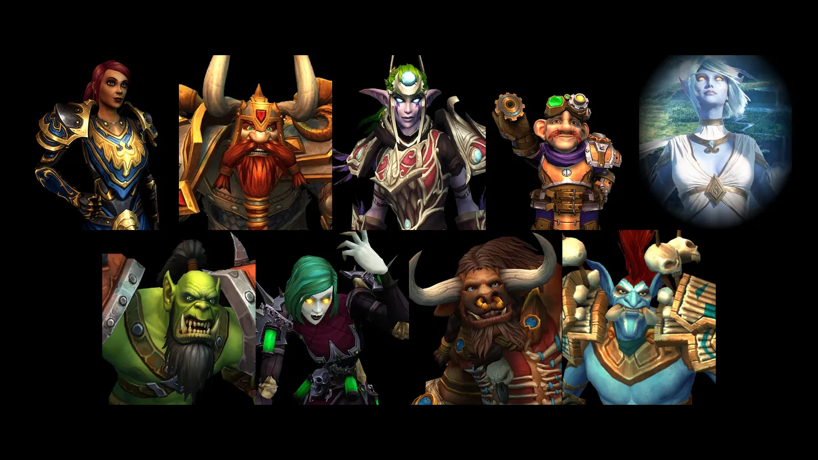 The nine playable races of WoW Forever: Human, Dwarf, Night Elf, Gnome, Skyborne, Orc, Undead, Tauren and Troll