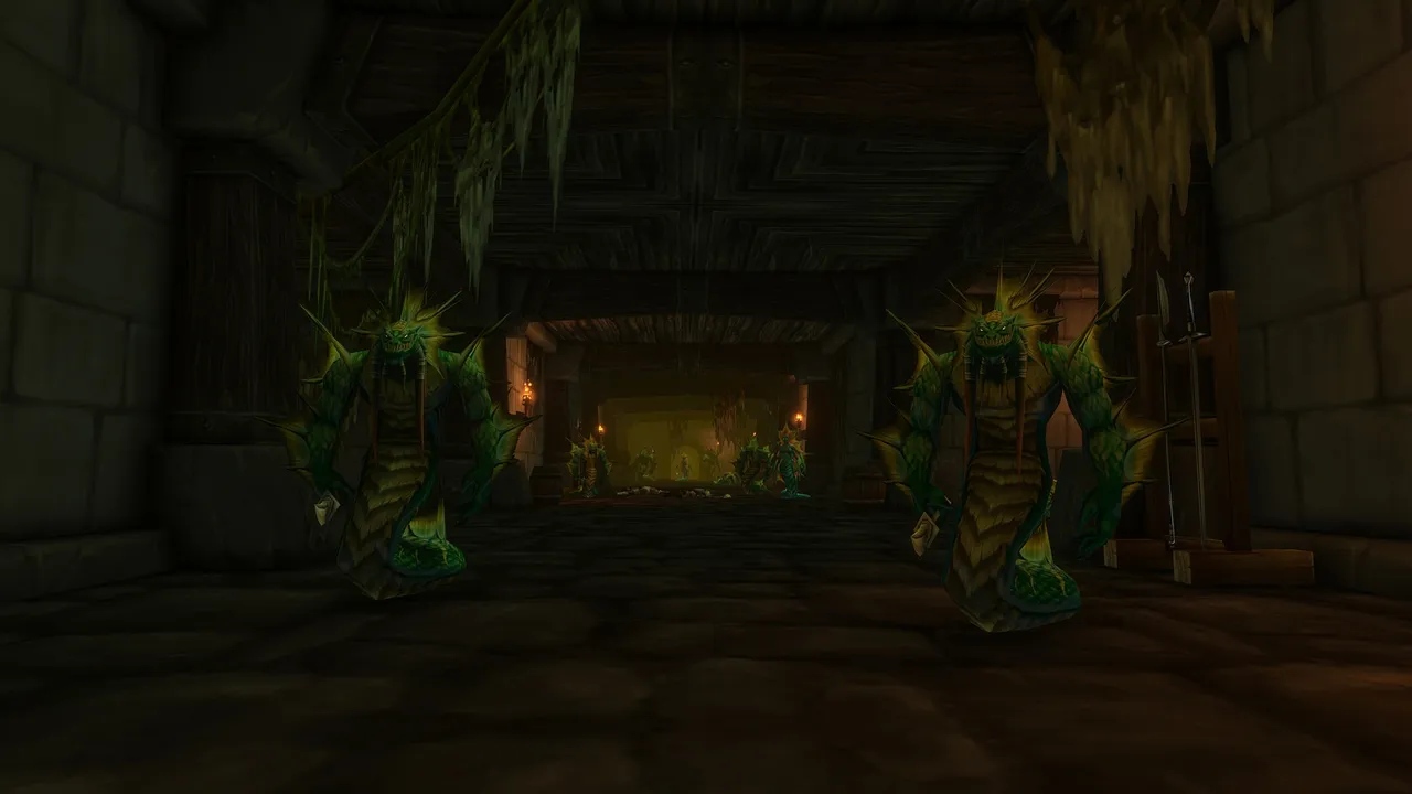 Enemies waiting in a hall inside a new WoW Forever dungeon