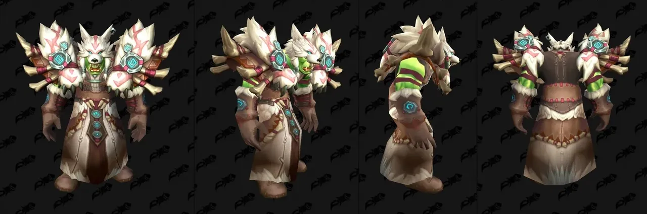 The The Spiritcaller tier set in WoW Forever, shown from the front, side and back