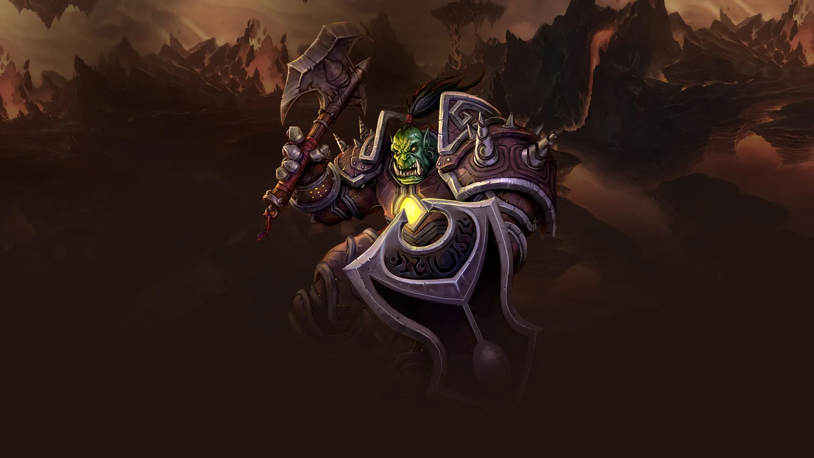 An orc Warrior with an axe and shield, the World of Warcraft Warrior class art